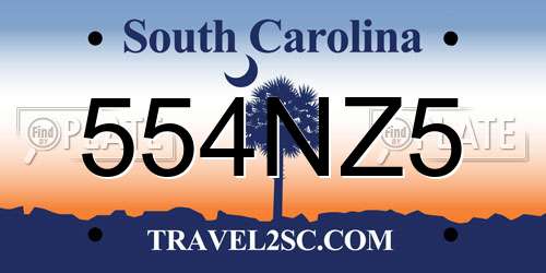 554NZ5 South Carolina License Plate