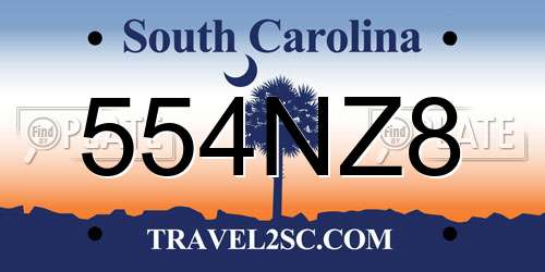 554NZ8 South Carolina License Plate