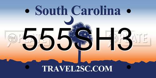 555SH3 South Carolina License Plate