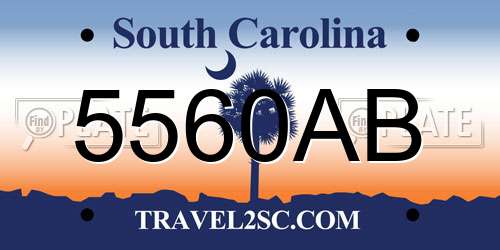 5560AB South Carolina License Plate