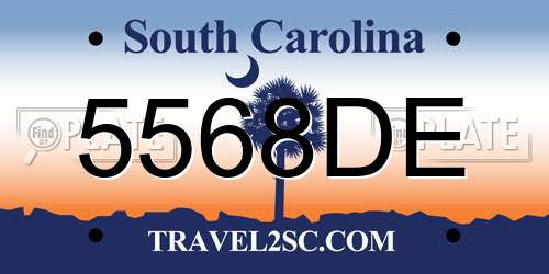 5568DE South Carolina License Plate