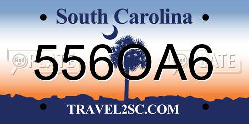 556OA6 South Carolina License Plate