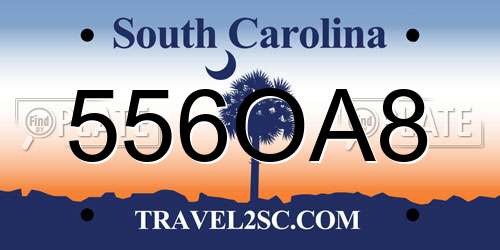 556OA8 South Carolina License Plate