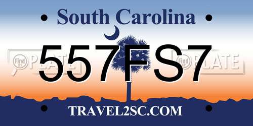 557FS7 South Carolina License Plate