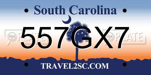 557GX7 South Carolina License Plate
