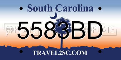 5583BD South Carolina License Plate