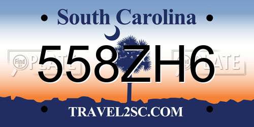 558ZH6 South Carolina License Plate