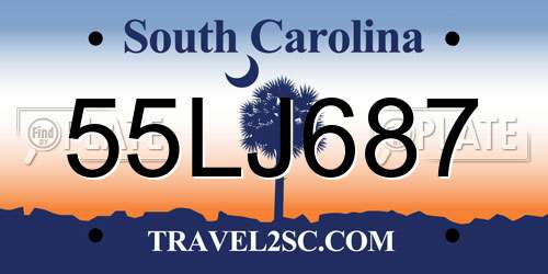 55LJ687 South Carolina License Plate