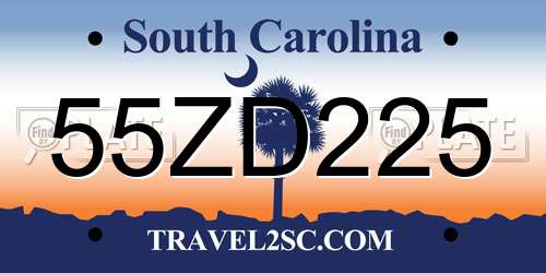 55ZD225 South Carolina License Plate