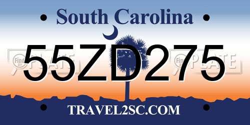 55ZD275 South Carolina License Plate