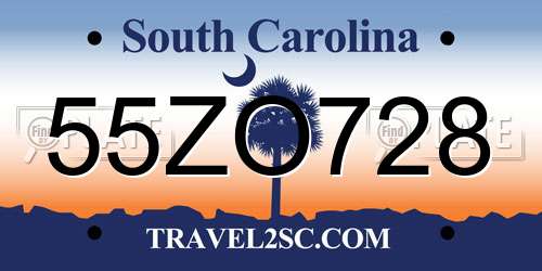 55ZO728 South Carolina License Plate