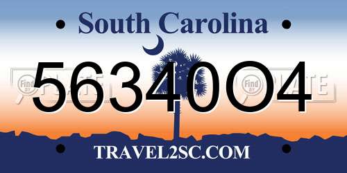56340O4 South Carolina License Plate