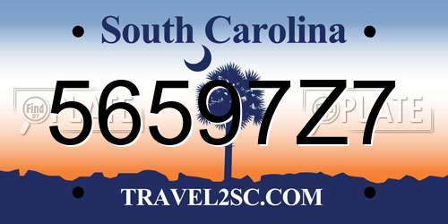 56597Z7 South Carolina License Plate