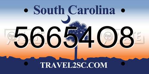 56654O8 South Carolina License Plate