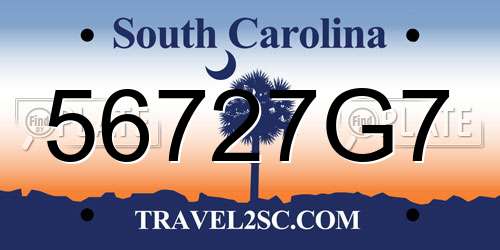 56727G7 South Carolina License Plate