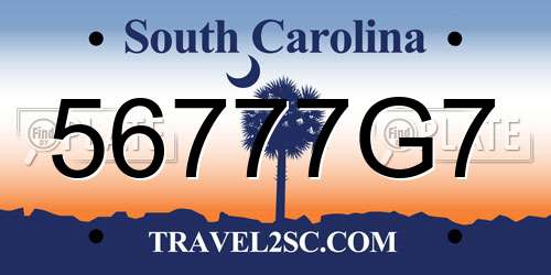 56777G7 South Carolina License Plate