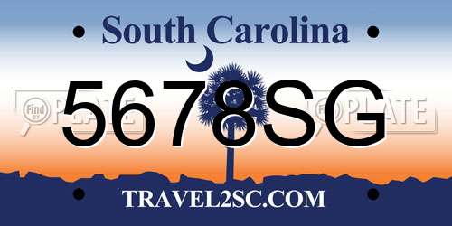 5678SG South Carolina License Plate
