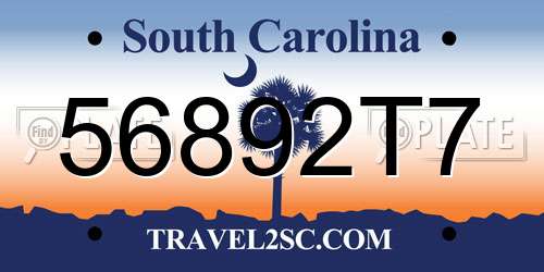 56892T7 South Carolina License Plate