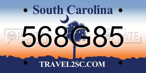 568G85 South Carolina License Plate