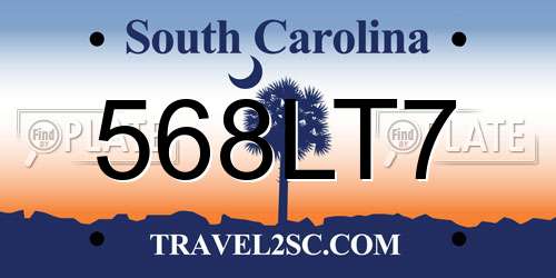 568LT7 South Carolina License Plate