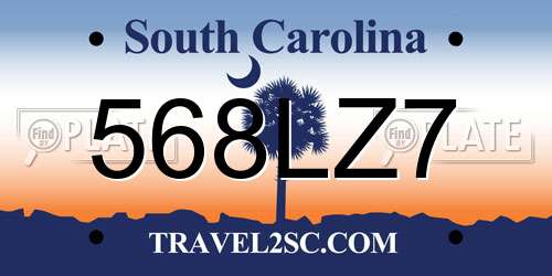568LZ7 South Carolina License Plate
