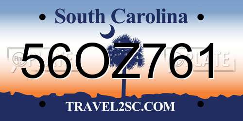 56OZ761 South Carolina License Plate