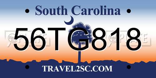 56TG818 South Carolina License Plate