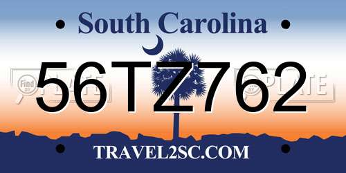 56TZ762 South Carolina License Plate