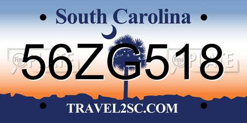 56ZG518 South Carolina License Plate