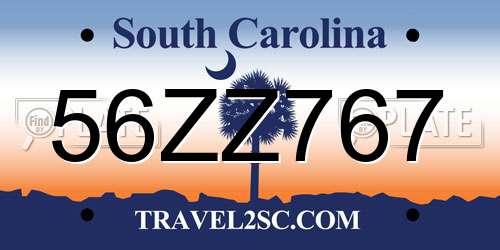 56ZZ767 South Carolina License Plate