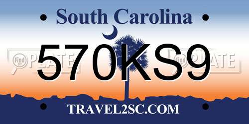 570KS9 South Carolina License Plate