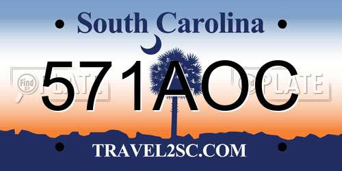 571AOC South Carolina License Plate
