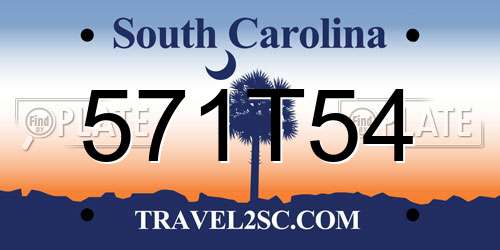 571T54 South Carolina License Plate
