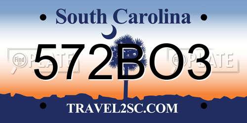 572BO3 South Carolina License Plate