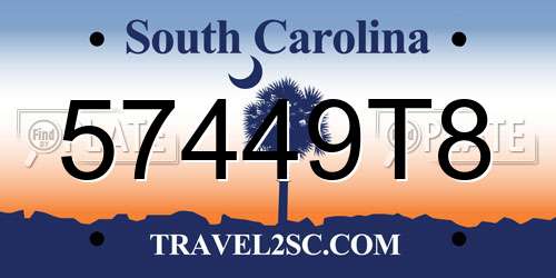 57449T8 South Carolina License Plate