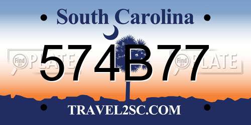 574B77 South Carolina License Plate