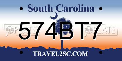 574BT7 South Carolina License Plate
