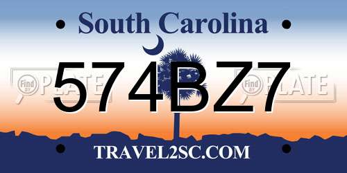 574BZ7 South Carolina License Plate