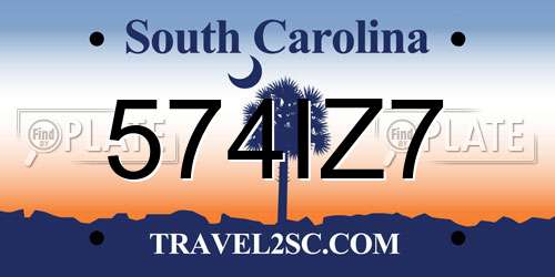 574IZ7 South Carolina License Plate