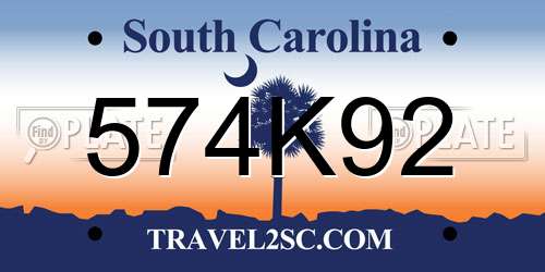 574K92 South Carolina License Plate
