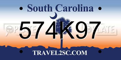574K97 South Carolina License Plate