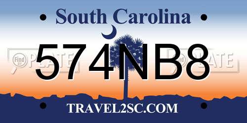 574NB8 South Carolina License Plate