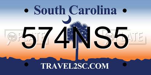574NS5 South Carolina License Plate