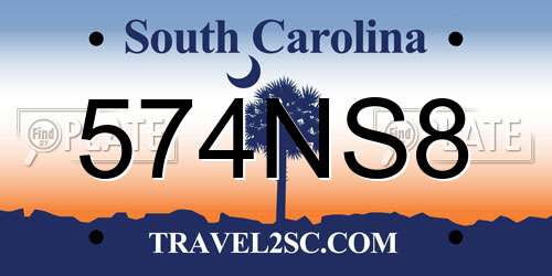 574NS8 South Carolina License Plate