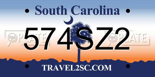 574SZ2 South Carolina License Plate