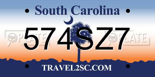 574SZ7 South Carolina License Plate