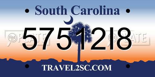 57512I8 South Carolina License Plate