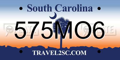 575MO6 South Carolina License Plate