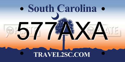 577AXA South Carolina License Plate