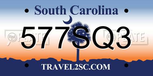 577SQ3 South Carolina License Plate